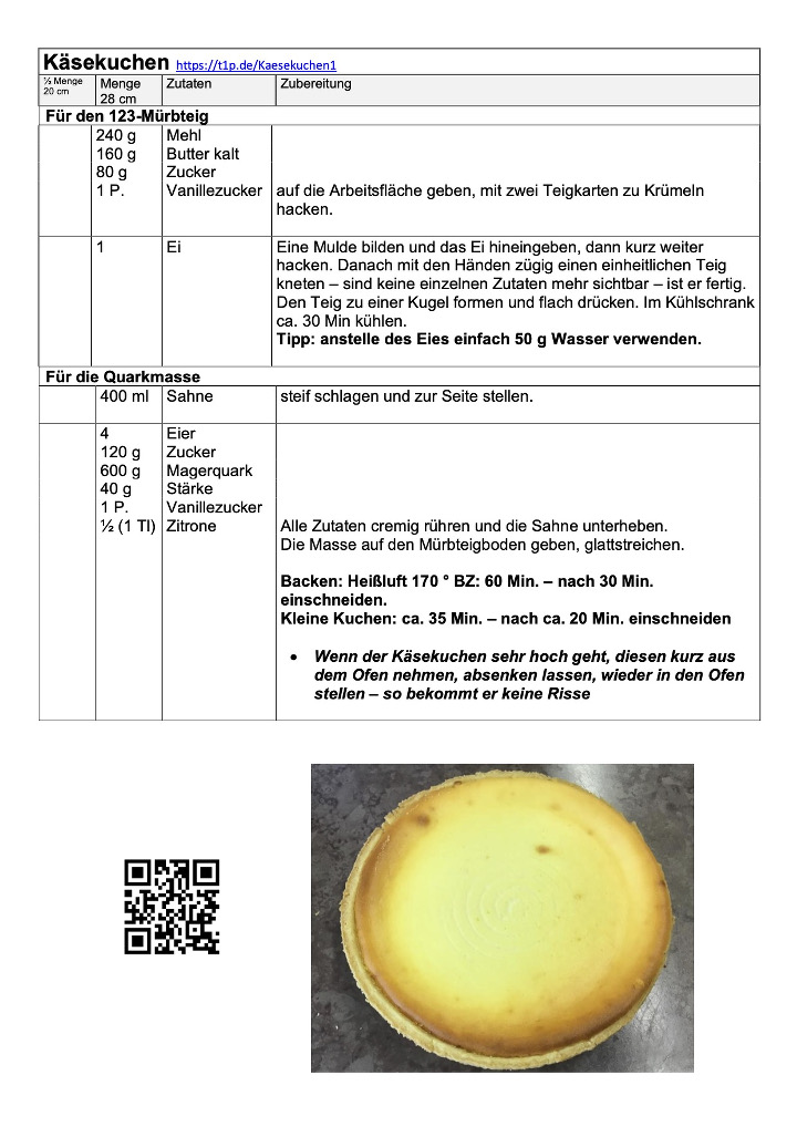 Kaesekuchenrezept