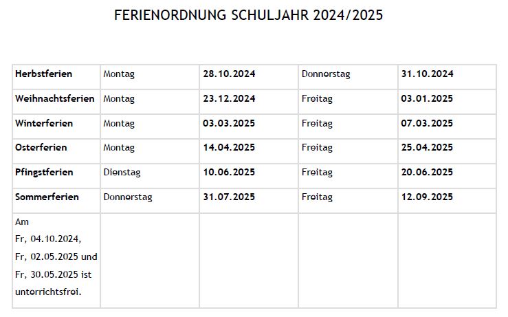 2024 25 Ferienordnung