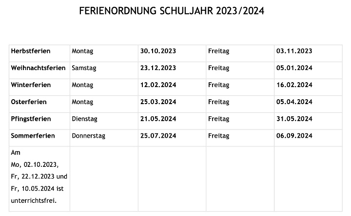 Ferienordnung Schuljahr 2023 24